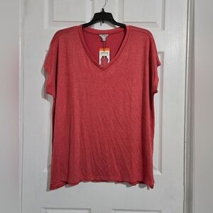 ORVIS Soft T-Shirt Women's Size 2X Coral Pink V-Neck Tunic Top